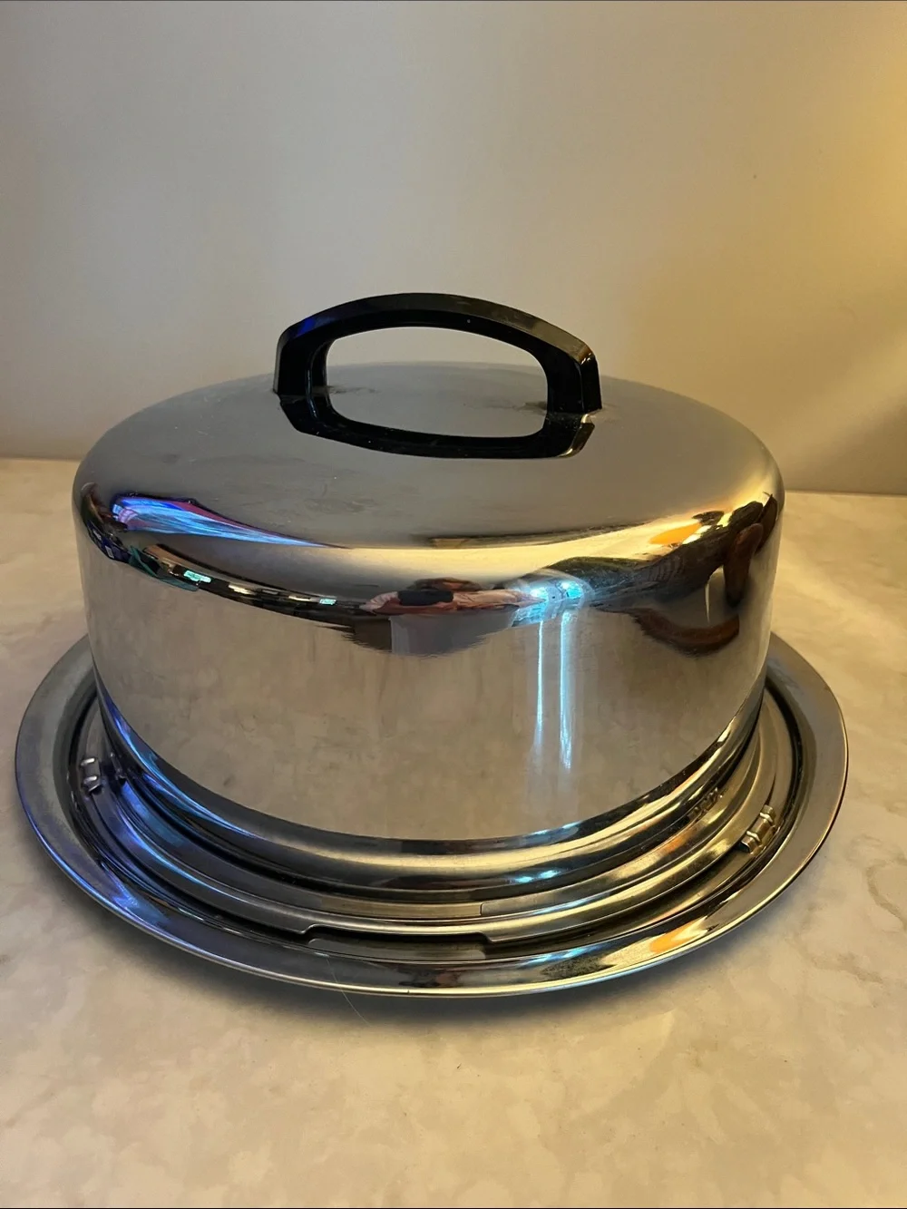 Vintage Chrome Cake Plate Cover Silver Metal Mid-Century MCM The Everedy Co